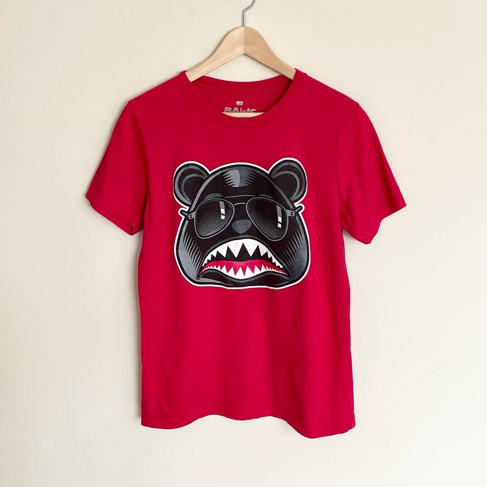 BAWS Bear with Sunglasses Graphic Red T Shirt Men’s size Medium